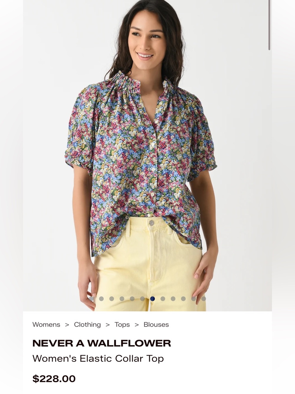 Never A Wallflower Floral Button-Front Ruffle Collar Blouse - Blue Pink Green - Picture 5 of 5